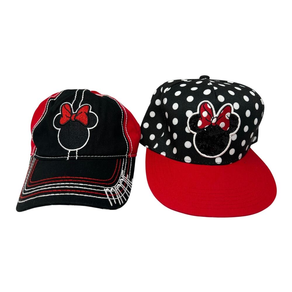 Lot of 2 Women's Disney Minnie Mouse Red Black White Polka Dot Hats